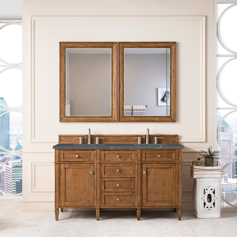 James Martin - Brittany 60" Double Vanity, Saddle Brown w/ 3 CM Parisien Bleu Silestone Top w/FreePower Wireless Charger - 650-V60D-SBR-FPBL view 4