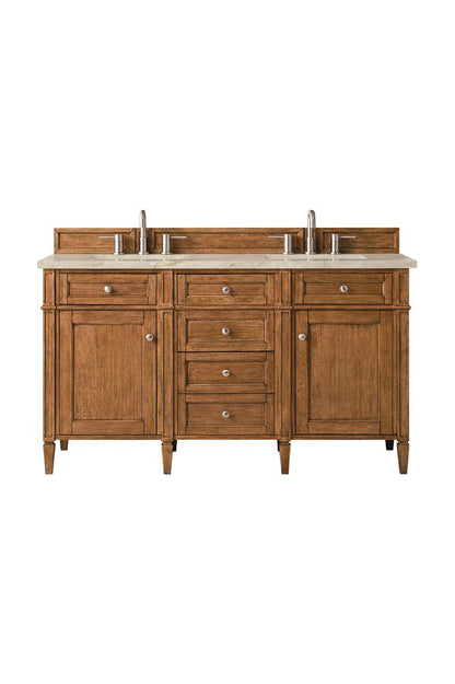 James Martin - Brittany 60" Double Vanity, Saddle Brown, w/ 3 CM Tajnar Eclos Top - 650-V60D-SBR-3TJR view 1