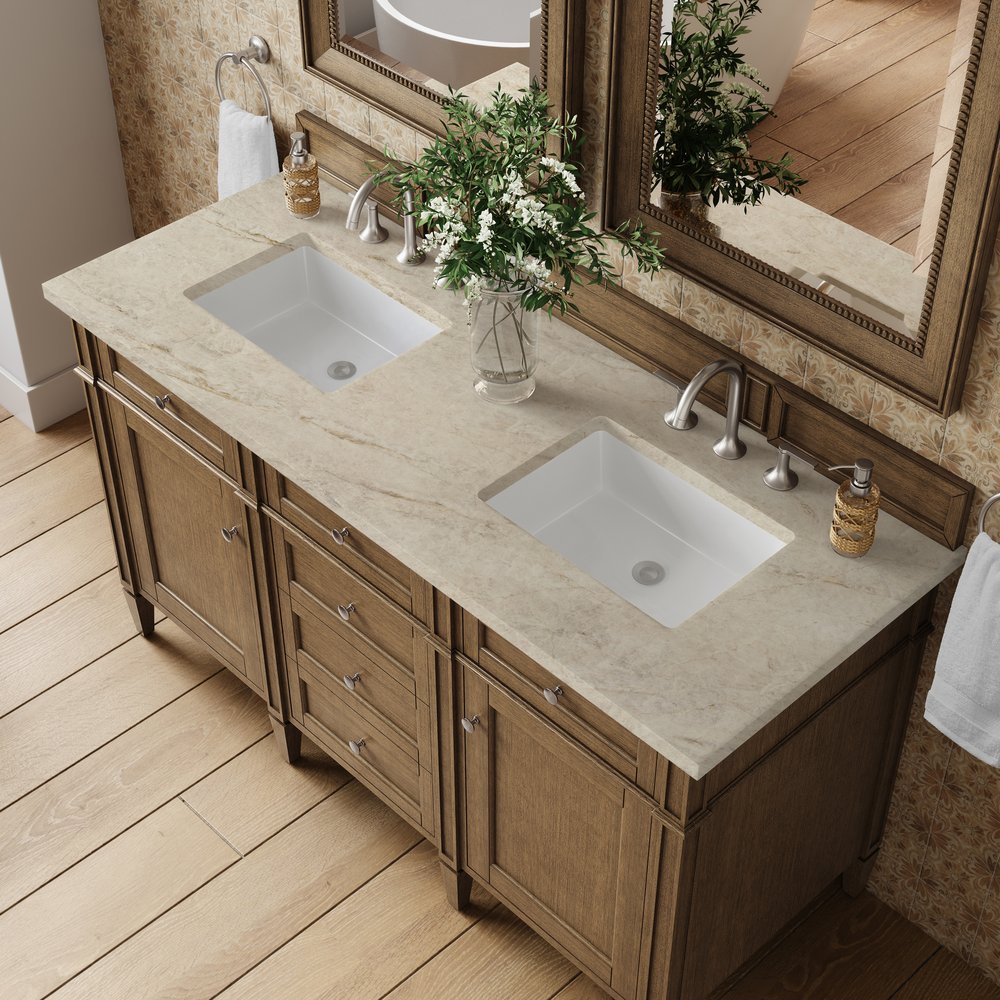 James Martin - Brittany 60" Double Vanity, Saddle Brown, w/ 3 CM Tajnar Eclos Top - 650-V60D-SBR-3TJR view 6
