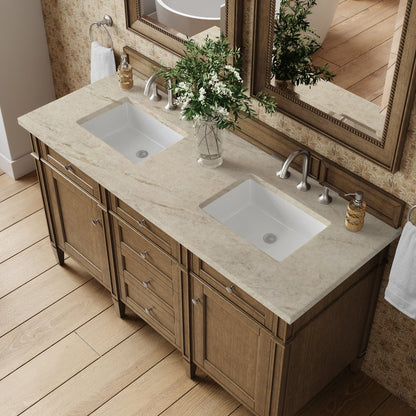 James Martin - Brittany 60" Double Vanity, Saddle Brown, w/ 3 CM Tajnar Eclos Top - 650-V60D-SBR-3TJR view 6