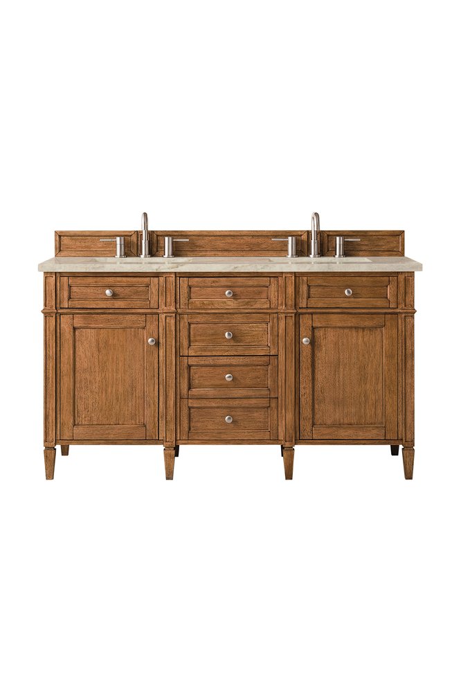 James Martin - Brittany 60" Double Vanity, Saddle Brown, w/ 3 CM Tajnar Eclos Top w/FreePower Wireless Charger - 650-V60D-SBR-FTJR view 1