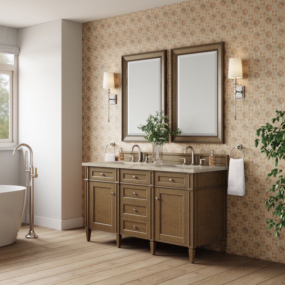 James Martin - Brittany 60" Double Vanity, Saddle Brown, w/ 3 CM Tajnar Eclos Top w/FreePower Wireless Charger - 650-V60D-SBR-FTJR view 4