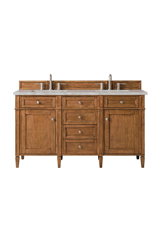 James Martin - Brittany 60" Double Vanity, Saddle Brown w/ 3 CM Victorian Silver Silestone Top - 650-V60D-SBR-3VSL view 1