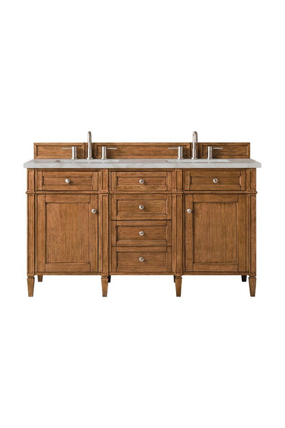 James Martin - Brittany 60" Double Vanity, Saddle Brown w/ 3 CM Victorian Silver Silestone Top - 650-V60D-SBR-3VSL view 1