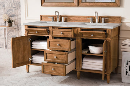 James Martin - Brittany 60" Double Vanity, Saddle Brown w/ 3 CM Victorian Silver Silestone Top - 650-V60D-SBR-3VSL view 5