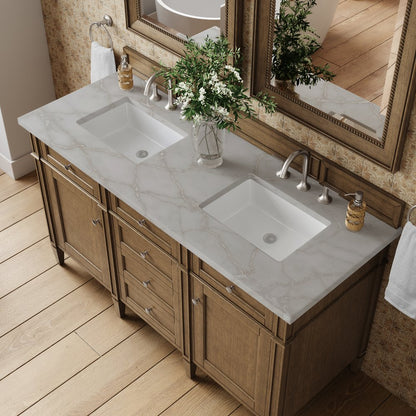 James Martin - Brittany 60" Double Vanity, Saddle Brown w/ 3 CM Victorian Silver Silestone Top - 650-V60D-SBR-3VSL view 7