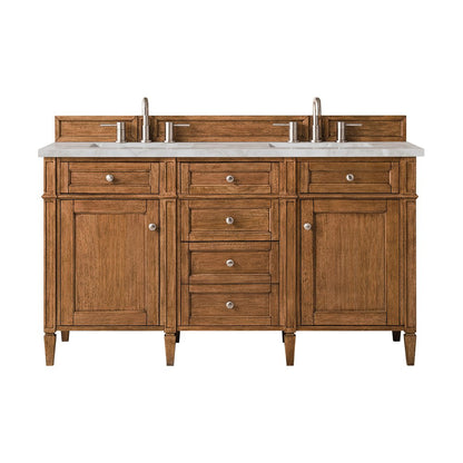 James Martin - Brittany 60" Double Vanity, Saddle Brown w/ 3 CM Victorian Silver Silestone Top w/FreePower Wireless Charger - 650-V60D-SBR-FVSL view 1