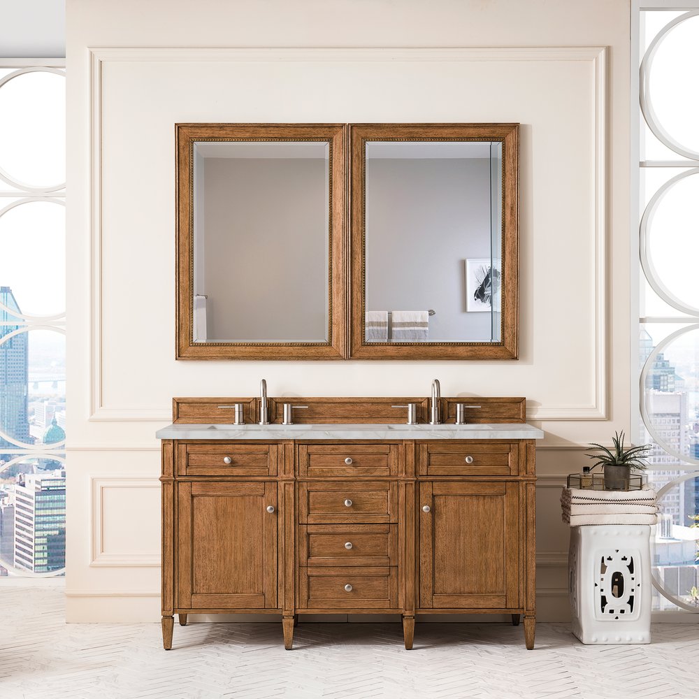 James Martin - Brittany 60" Double Vanity, Saddle Brown w/ 3 CM Victorian Silver Silestone Top w/FreePower Wireless Charger - 650-V60D-SBR-FVSL view 4