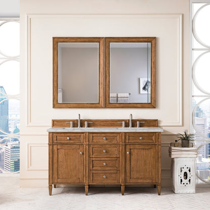 James Martin - Brittany 60" Double Vanity, Saddle Brown w/ 3 CM Victorian Silver Silestone Top w/FreePower Wireless Charger - 650-V60D-SBR-FVSL view 4