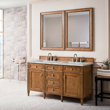 James Martin - Brittany 60" Double Vanity, Saddle Brown w/ 3 CM Victorian Silver Silestone Top w/FreePower Wireless Charger - 650-V60D-SBR-FVSL view 5