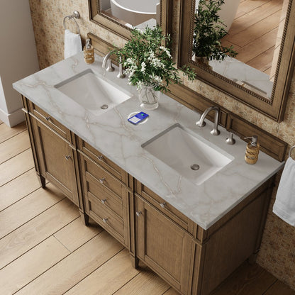 James Martin - Brittany 60" Double Vanity, Saddle Brown w/ 3 CM Victorian Silver Silestone Top w/FreePower Wireless Charger - 650-V60D-SBR-FVSL view 8