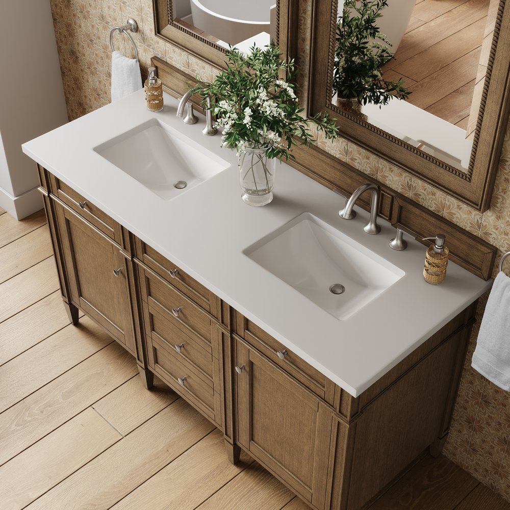 James Martin - Brittany 60" Double Vanity, Saddle Brown w/ 3 CM White Zeus Silestone Top - 650-V60D-SBR-3WZ view 7