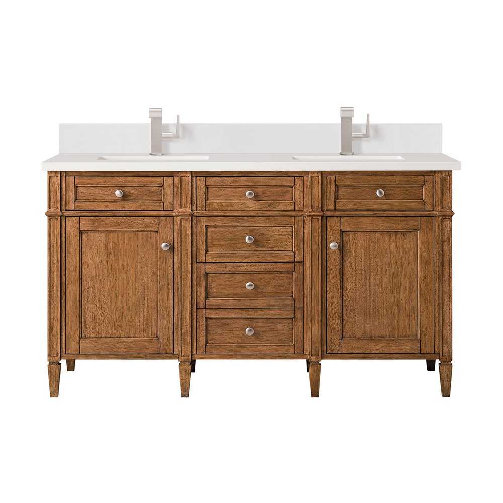 James Martin - Brittany 60" Double Vanity, Saddle Brown w/ Single Hole 3 CM White Zeus Silestone Top & Backsplash - 650-V60D-SBR-1WZ view 1