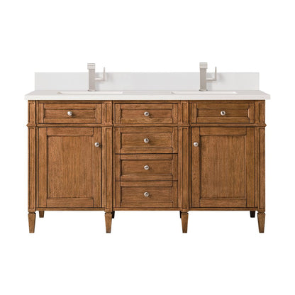 James Martin - Brittany 60" Double Vanity, Saddle Brown w/ Single Hole 3 CM White Zeus Silestone Top & Backsplash - 650-V60D-SBR-1WZ view 1
