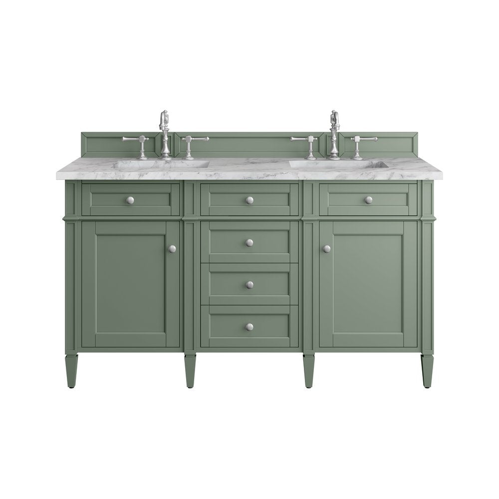 James Martin - Brittany 60" Double Vanity, Smokey Celadon w/ 3 CM Carrara Marble Top - 650-V60D-SC-3CAR view 1
