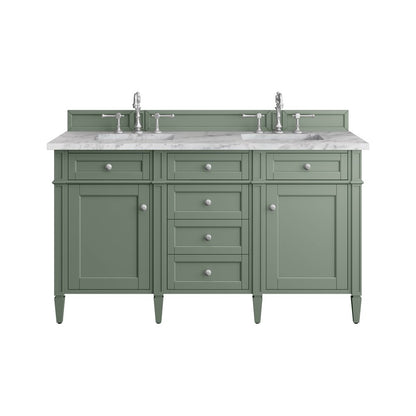 James Martin - Brittany 60" Double Vanity, Smokey Celadon w/ 3 CM Carrara Marble Top - 650-V60D-SC-3CAR view 1