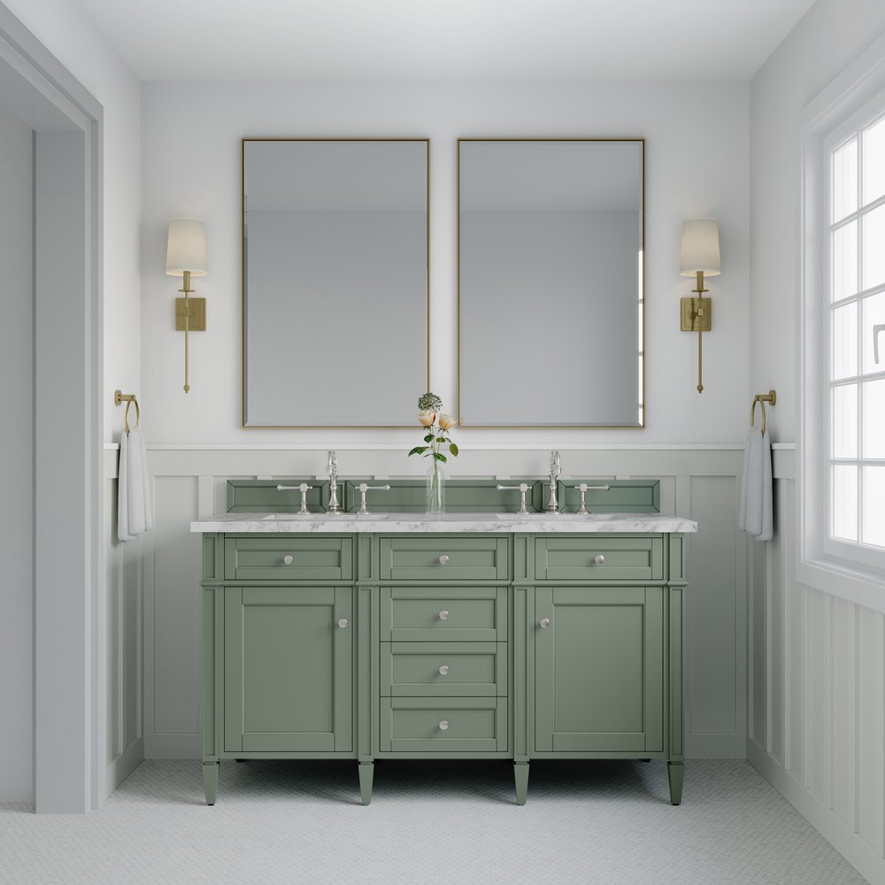 James Martin - Brittany 60" Double Vanity, Smokey Celadon w/ 3 CM Carrara Marble Top - 650-V60D-SC-3CAR view 3