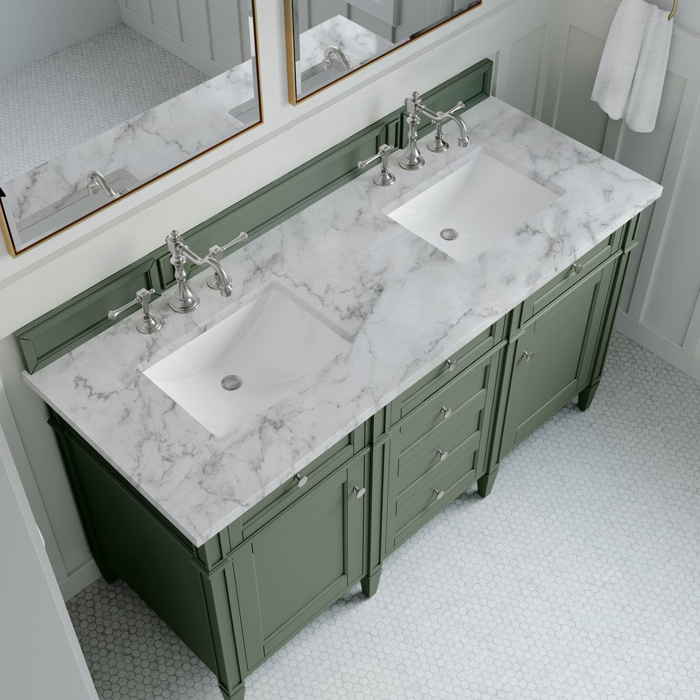 James Martin - Brittany 60" Double Vanity, Smokey Celadon w/ 3 CM Carrara Marble Top - 650-V60D-SC-3CAR view 6