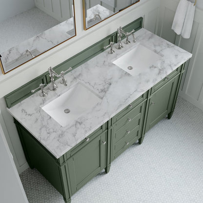 James Martin - Brittany 60" Double Vanity, Smokey Celadon w/ 3 CM Carrara Marble Top - 650-V60D-SC-3CAR view 6