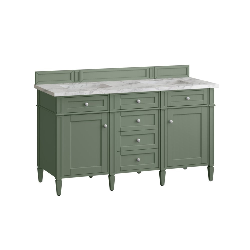 James Martin - Brittany 60" Double Vanity, Smokey Celadon w/ 3 CM Carrara Marble Top - 650-V60D-SC-3CAR view 7