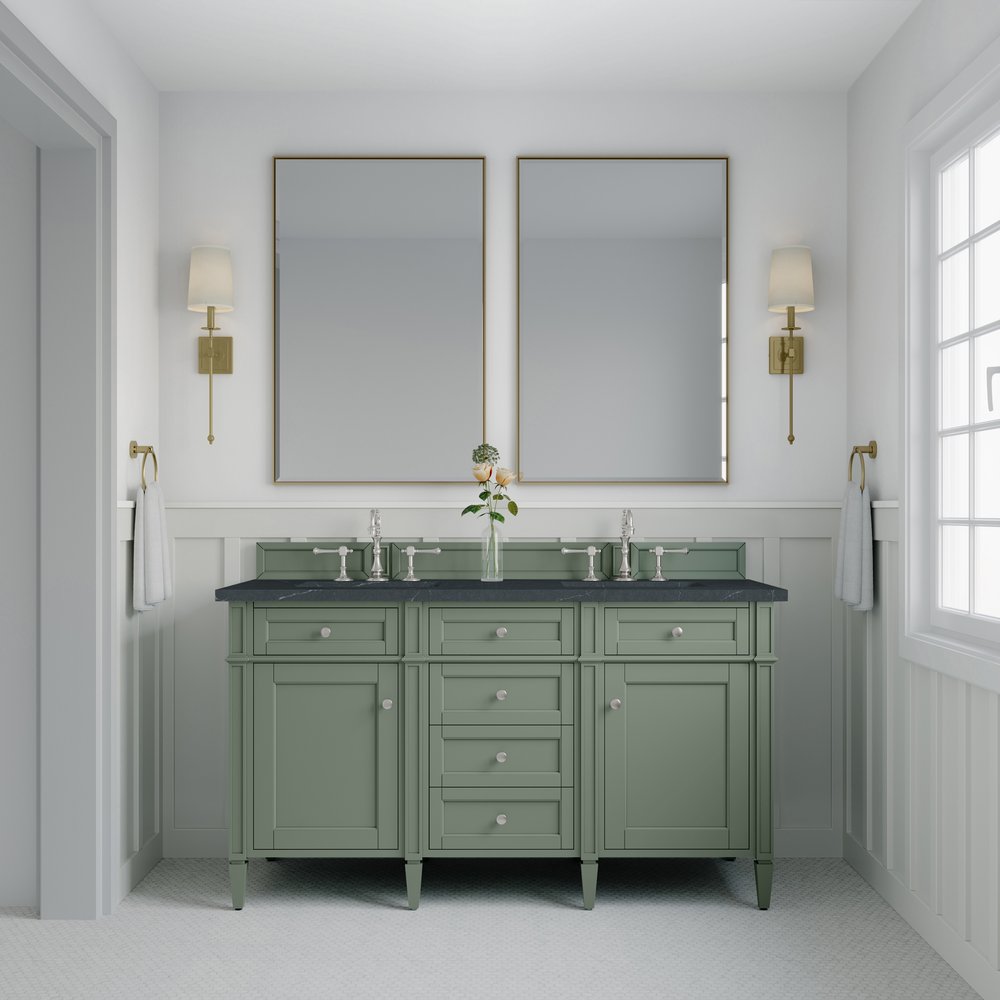 James Martin - Brittany 60" Double Vanity, Smokey Celadon w/ 3 CM Charcoal Soapstone Top - 650-V60D-SC-3CSP view 3