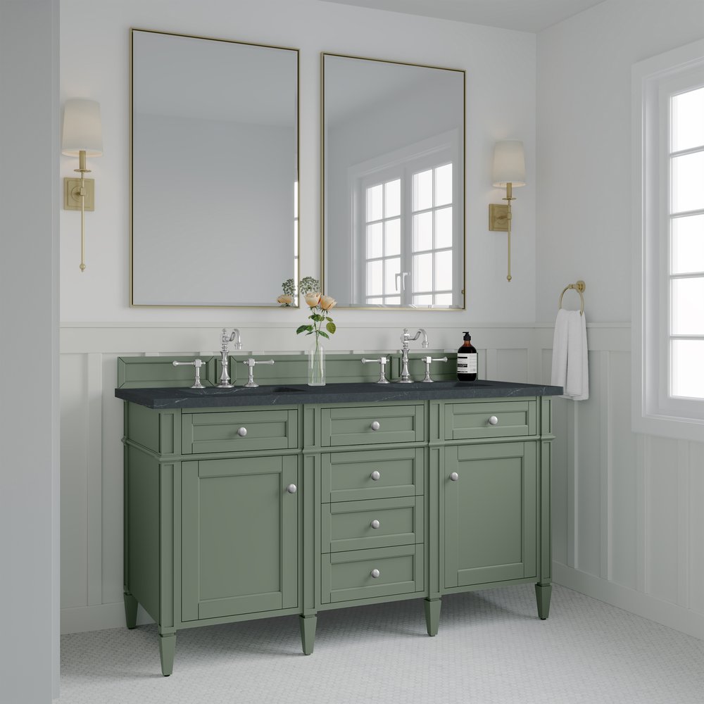 James Martin - Brittany 60" Double Vanity, Smokey Celadon w/ 3 CM Charcoal Soapstone Top - 650-V60D-SC-3CSP view 4