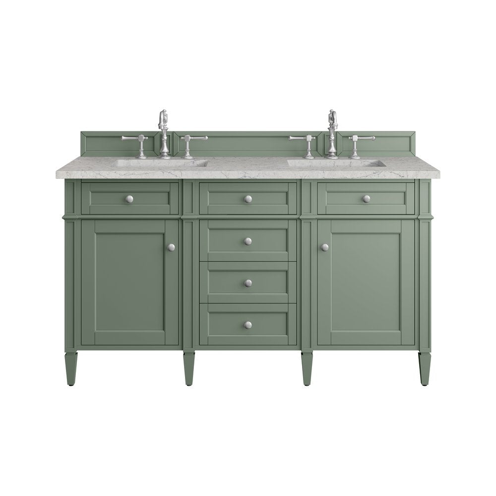 James Martin - Brittany 60" Double Vanity, Smokey Celadon w/ 3 CM Eternal Jasmine Pearl Top - 650-V60D-SC-3EJP view 1