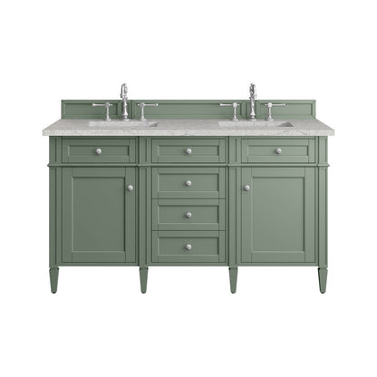 James Martin - Brittany 60" Double Vanity, Smokey Celadon w/ 3 CM Eternal Jasmine Pearl Top - 650-V60D-SC-3EJP view 1