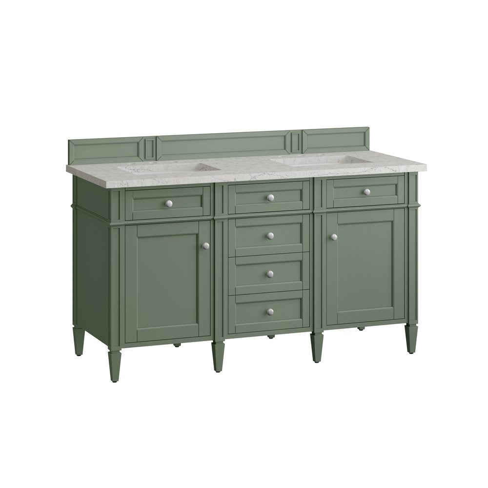 James Martin - Brittany 60" Double Vanity, Smokey Celadon w/ 3 CM Eternal Jasmine Pearl Top - 650-V60D-SC-3EJP view 7