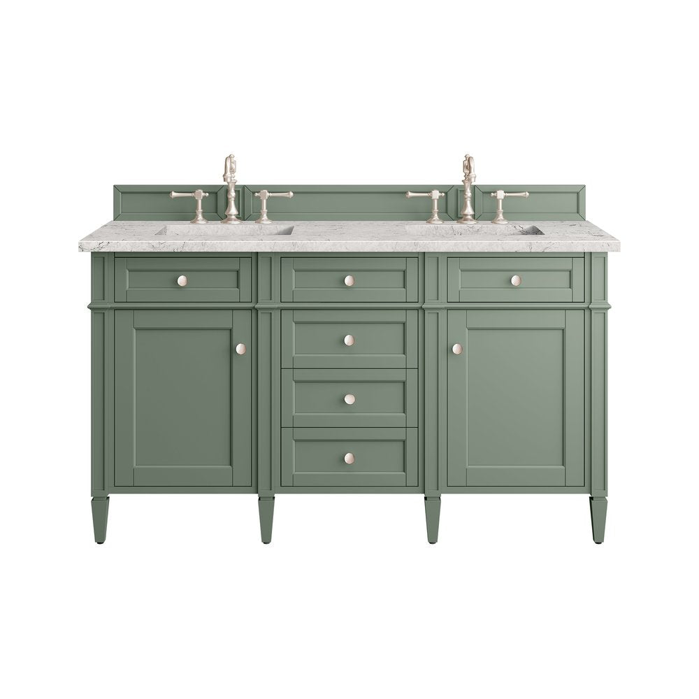 James Martin - Brittany 60" Double Vanity, Smokey Celadon w/ 3 CM Eternal Jasmine Pearl Top w/FreePower Wireless Charger - 650-V60D-SC-FEJP view 1