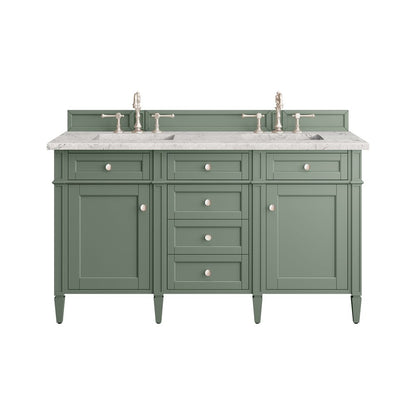 James Martin - Brittany 60" Double Vanity, Smokey Celadon w/ 3 CM Eternal Jasmine Pearl Top w/FreePower Wireless Charger - 650-V60D-SC-FEJP view 1