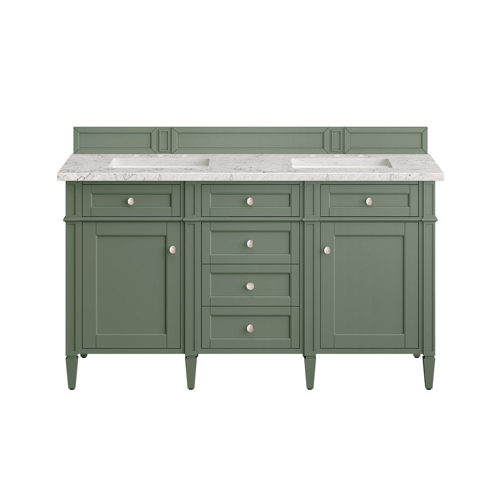 James Martin - Brittany 60" Double Vanity, Smokey Celadon w/ 3 CM Eternal Jasmine Pearl Top w/FreePower Wireless Charger - 650-V60D-SC-FEJP view 2