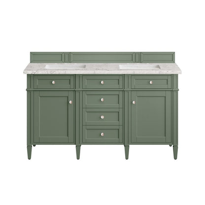 James Martin - Brittany 60" Double Vanity, Smokey Celadon w/ 3 CM Eternal Jasmine Pearl Top w/FreePower Wireless Charger - 650-V60D-SC-FEJP view 2