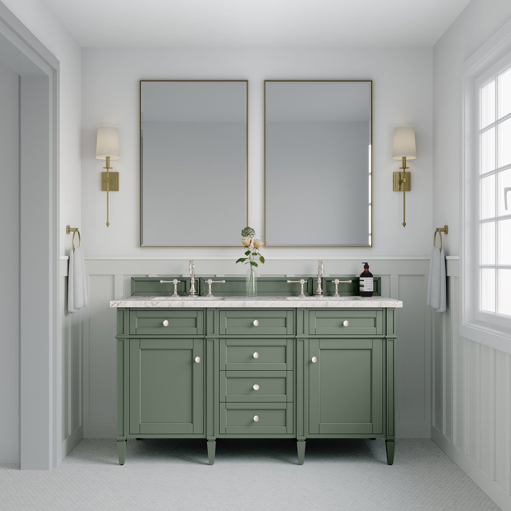 James Martin - Brittany 60" Double Vanity, Smokey Celadon w/ 3 CM Eternal Jasmine Pearl Top w/FreePower Wireless Charger - 650-V60D-SC-FEJP view 5