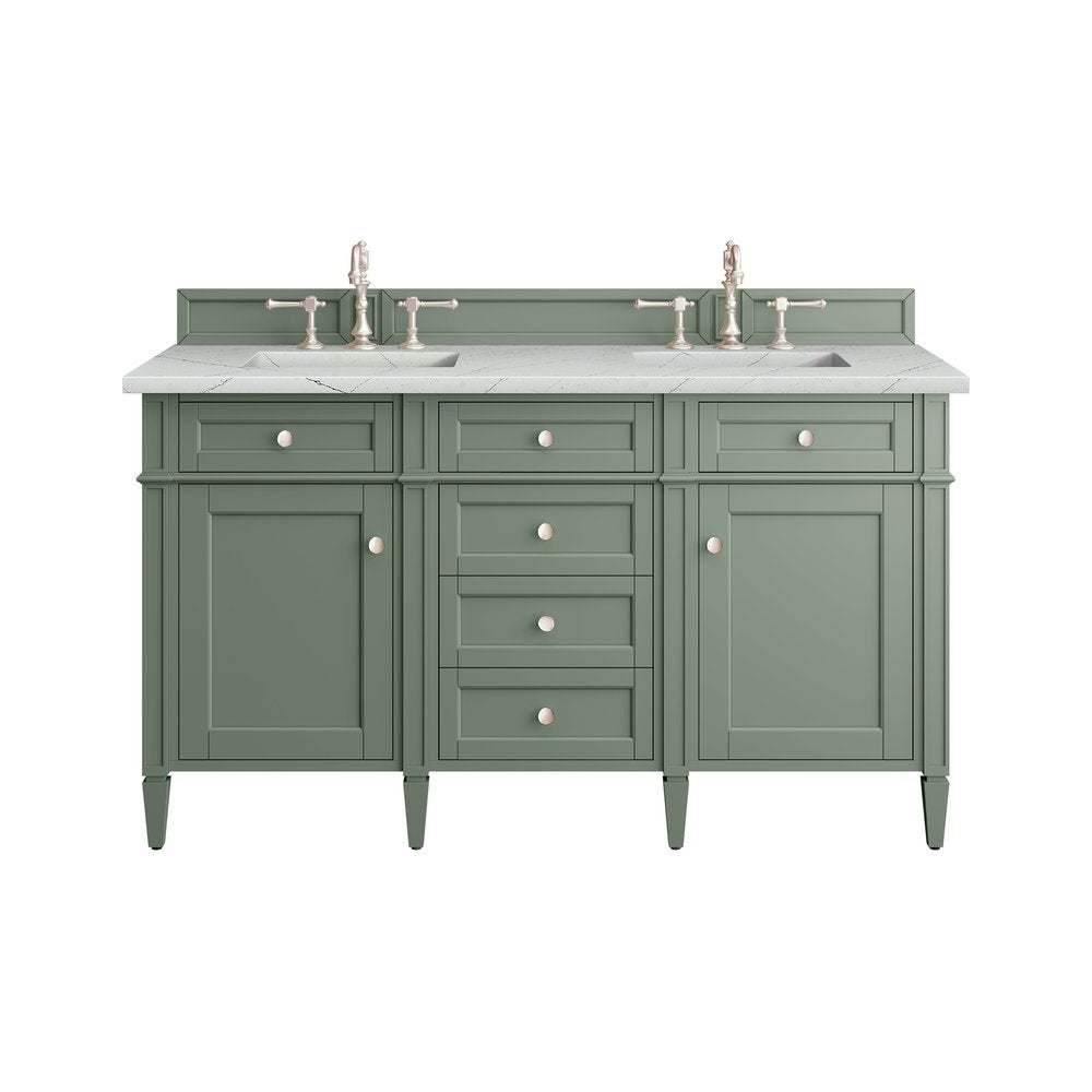 James Martin - Brittany 60" Double Vanity, Smokey Celadon w/ 3 CM Ethereal Noctis Top w/FreePower Wireless Charger - 650-V60D-SC-FENC view 1