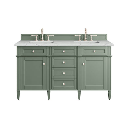 James Martin - Brittany 60" Double Vanity, Smokey Celadon w/ 3 CM Ethereal Noctis Top w/FreePower Wireless Charger - 650-V60D-SC-FENC view 1