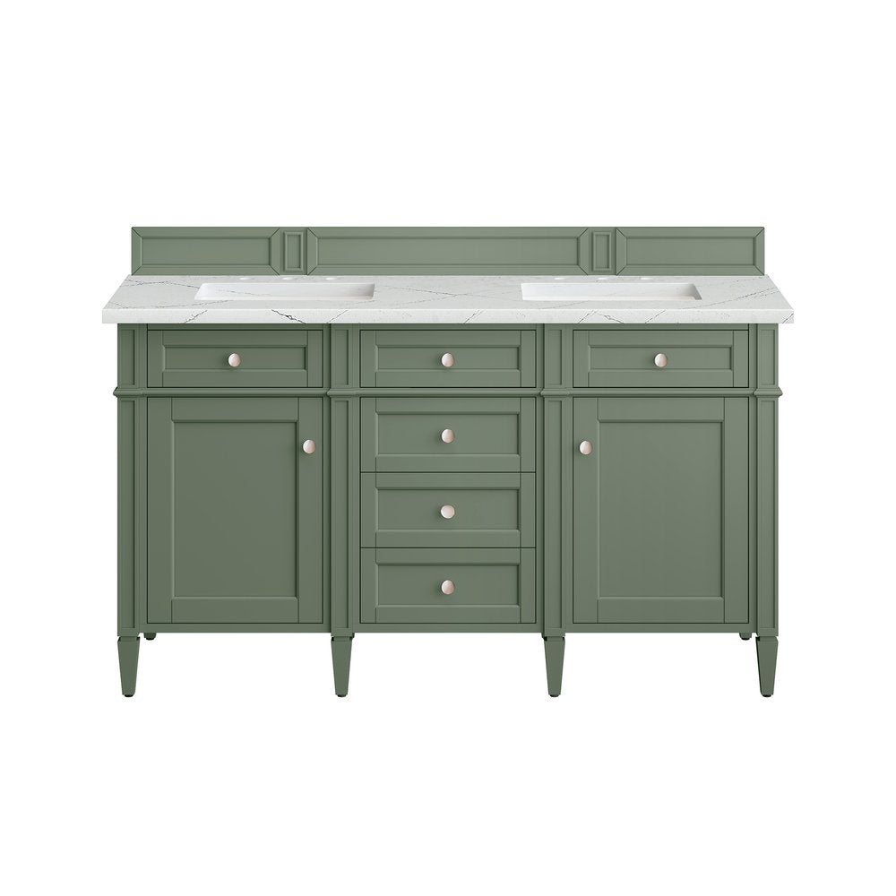 James Martin - Brittany 60" Double Vanity, Smokey Celadon w/ 3 CM Ethereal Noctis Top w/FreePower Wireless Charger - 650-V60D-SC-FENC view 2