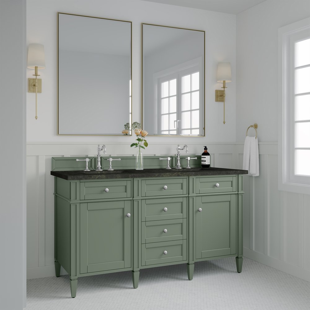 James Martin - Brittany 60" Double Vanity, Smokey Celadon, w/ 3 CM Phantome Eclos Top - 650-V60D-SC-3PHT view 4