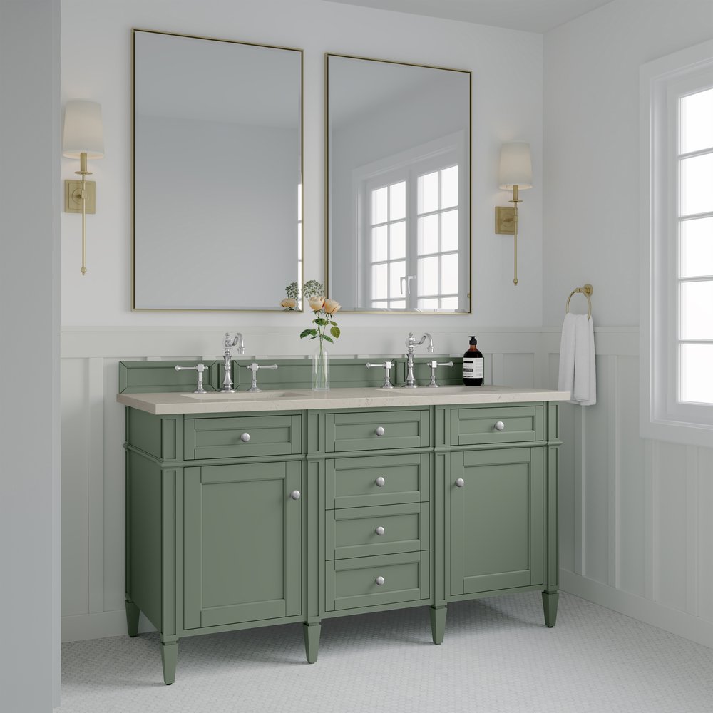 James Martin - Brittany 60" Double Vanity, Smokey Celadon, w/ 3 CM Siberian Silestone Top - 650-V60D-SC-3SFR view 4