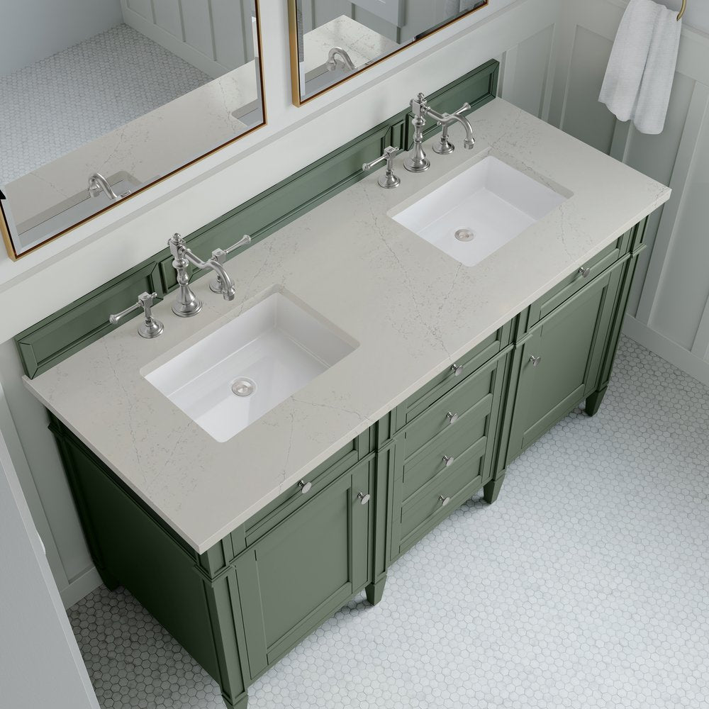 James Martin - Brittany 60" Double Vanity, Smokey Celadon, w/ 3 CM Siberian Silestone Top - 650-V60D-SC-3SFR view 6