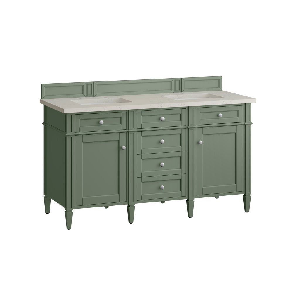 James Martin - Brittany 60" Double Vanity, Smokey Celadon, w/ 3 CM Siberian Silestone Top - 650-V60D-SC-3SFR view 7