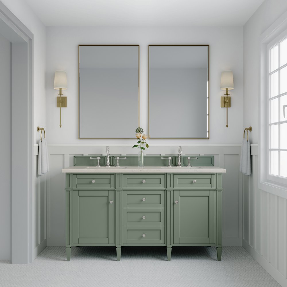 James Martin - Brittany 60" Double Vanity, Smokey Celadon, w/ 3 CM Siberian Silestone Top w/FreePower Wireless Charger - 650-V60D-SC-FSFR view 3