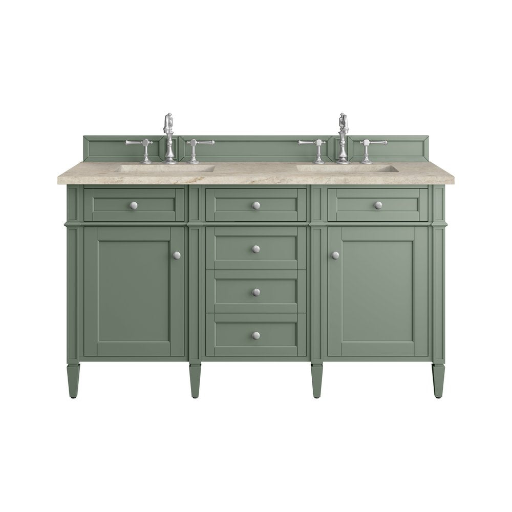 James Martin - Brittany 60" Double Vanity, Smokey Celadon, w/ 3 CM Tajnar Eclos Top - 650-V60D-SC-3TJR view 1