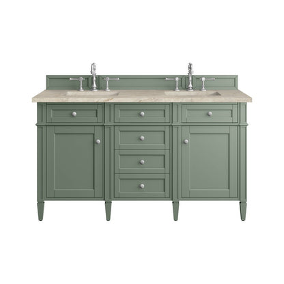 James Martin - Brittany 60" Double Vanity, Smokey Celadon, w/ 3 CM Tajnar Eclos Top - 650-V60D-SC-3TJR view 1