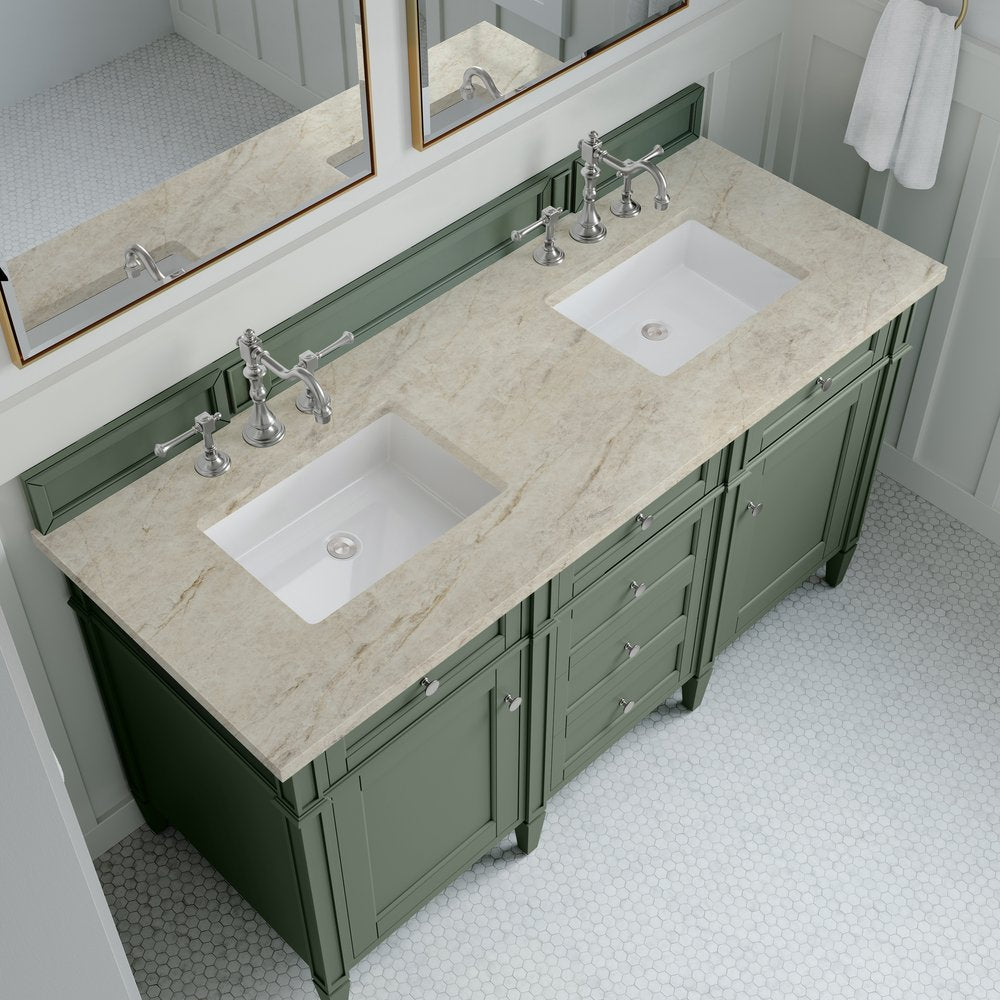 James Martin - Brittany 60" Double Vanity, Smokey Celadon, w/ 3 CM Tajnar Eclos Top - 650-V60D-SC-3TJR view 6