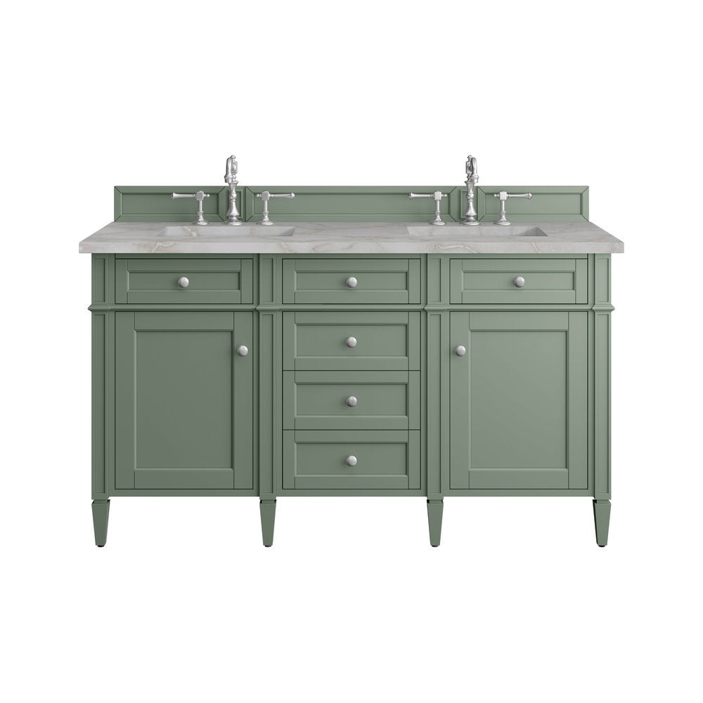 James Martin - Brittany 60" Double Vanity, Smokey Celadon w/ 3 CM Victorian Silver Top - 650-V60D-SC-3VSL view 1