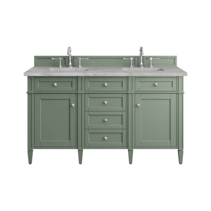 James Martin - Brittany 60" Double Vanity, Smokey Celadon w/ 3 CM Victorian Silver Top - 650-V60D-SC-3VSL view 1