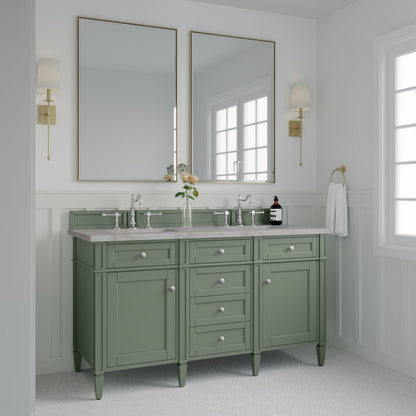 James Martin - Brittany 60" Double Vanity, Smokey Celadon w/ 3 CM Victorian Silver Top - 650-V60D-SC-3VSL view 4