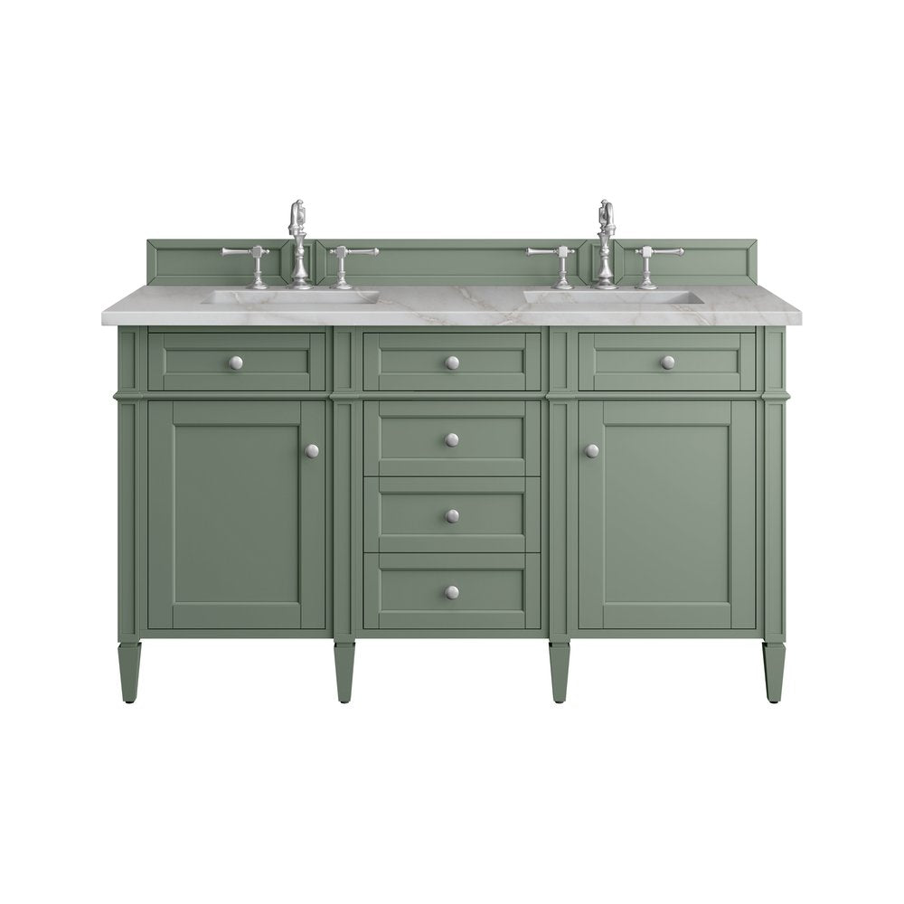 James Martin - Brittany 60" Double Vanity, Smokey Celadon w/ 3 CM Victorian Silver Top w/FreePower Wireless Charger - 650-V60D-SC-FVSL view 1