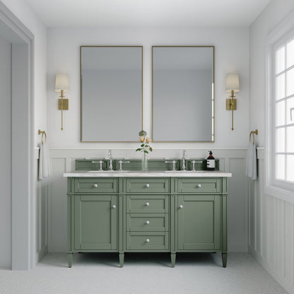 James Martin - Brittany 60" Double Vanity, Smokey Celadon w/ 3 CM Victorian Silver Top w/FreePower Wireless Charger - 650-V60D-SC-FVSL view 4